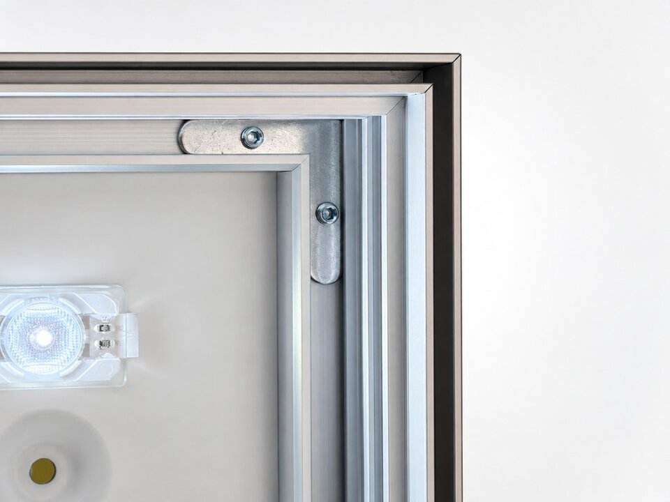 Technisches Detail Spannrahmen mit LED-Modul und Eckverbinder