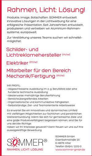 Stellenanzeige Mechanik/Fertigung - Sommer GmbH